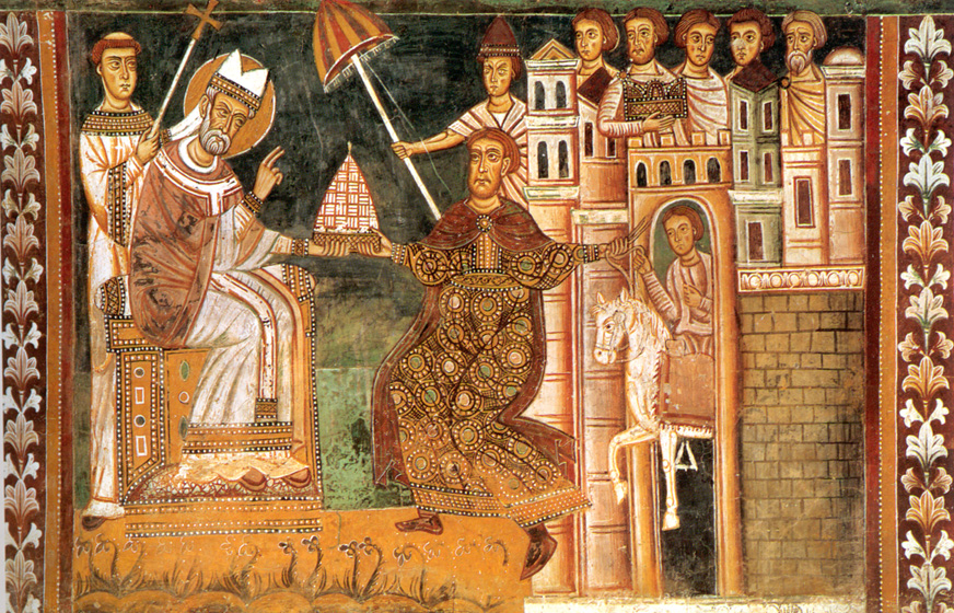 Mosaico medieval representando al papa Dámaso I, vestido con atuendo litúrgico y nimbo.