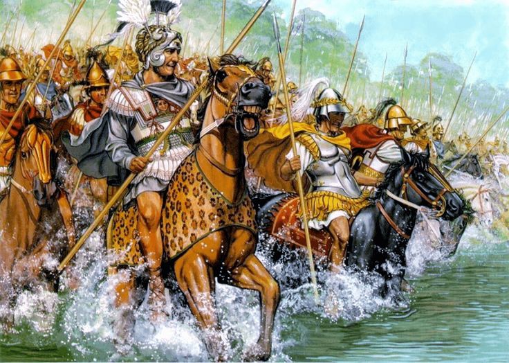 Illustración de Alejandro Magno a lomos de su caballo Bucéfalo realizada por Peter Connolly.