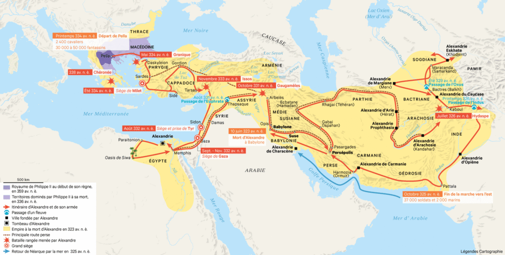 Mapa del imperio de Alejandro Magno.