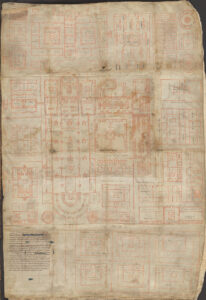 Plano medieval del monasterio de San Galo con distribución de espacios monásticos y agrícolas